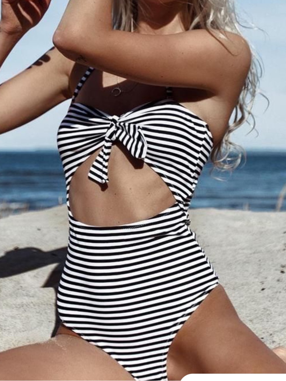 Cupshe Striped One-Piece Swimsuit Tie Cutout